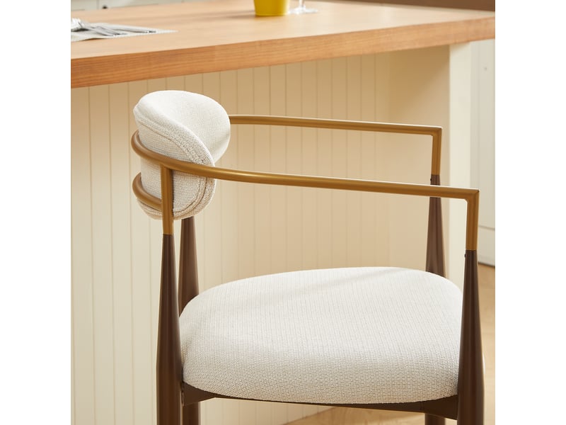  Lot de 2 tabourets de bar avec accoudoirs, style campagne française, tissu beige et cadre métal marron  - Conforama D