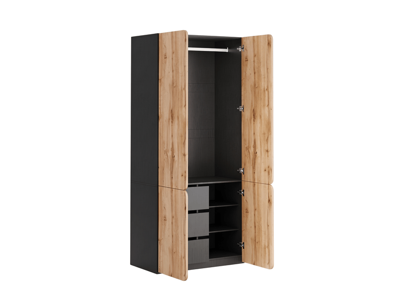 Armoire 4 portes avec penderie et 3 tiroirs 90x50x200 cm, effet chêne - Conforama E