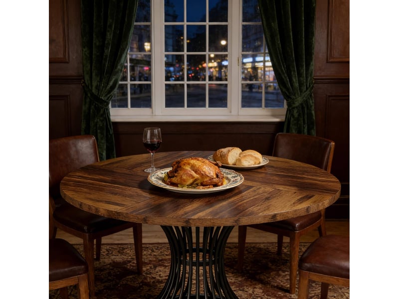 Table à manger ronde, plateau de 119 cm, jusqu'à 6 places, noir et brun rustique - Conforama D