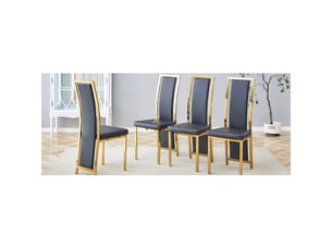 Ensemble de 4 chaises salle à manger minimalistes noir pu, cadre et bord doré, 109 cm, polyvalentes