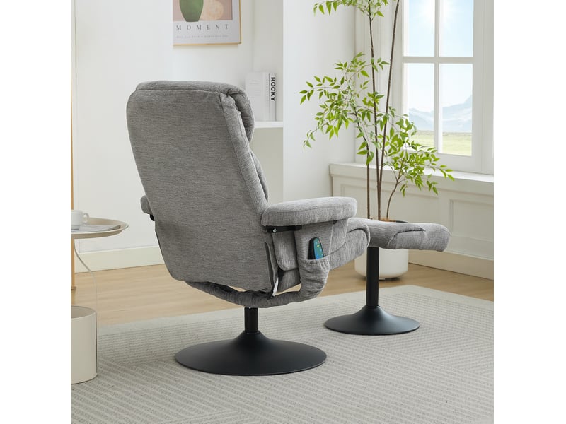  Fauteuil relax pivotant en chenille grise avec massage, chauffage et repose-pieds  - Conforama E