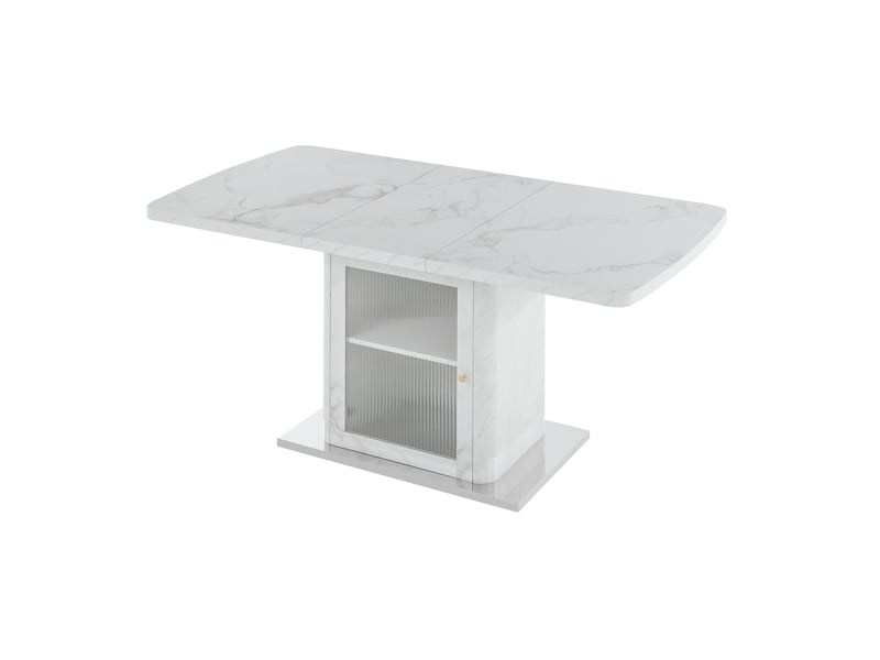  Table à manger extensible tcqpz 120 à 160 x 80 cm avec rangement mdf acier verre blanc effet marbre  - Conforama A