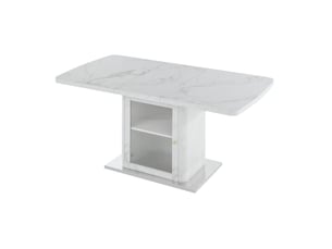 Table à manger extensible tcqpz 120 à 160 x 80 cm avec rangement mdf acier verre blanc effet marbre