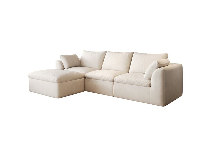  Canapé d'angle 4 places 245x155 cm beige blanc en tissu, assise en mousse haute élasticité pour salon  - Conforama A