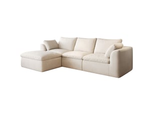 Canapé d'angle 4 places 245x155 cm beige blanc en tissu, assise en mousse haute élasticité pour salon