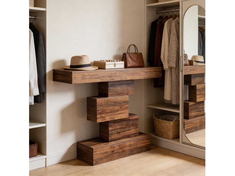  Console 108x30x80 cm brun foncé effet bois à base géométrique  - Conforama E