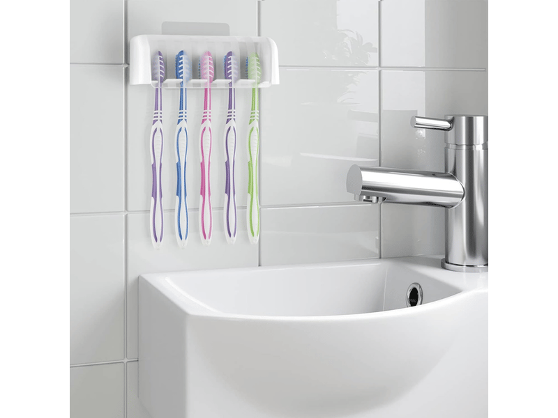  Porte-brosse à dents mural à 5 ​​compartiments avec couvercle, support de rangement autocollant pour brosse à dents, pour salle de bain et dortoir  - Conforama E