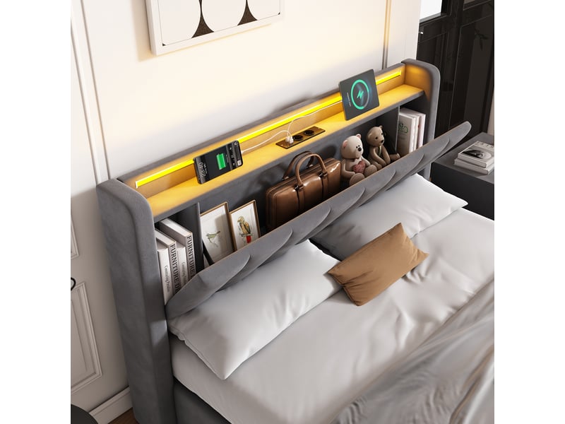  Lit coffre 140x190 cm avec led et usb gris foncé evryae  - Conforama E