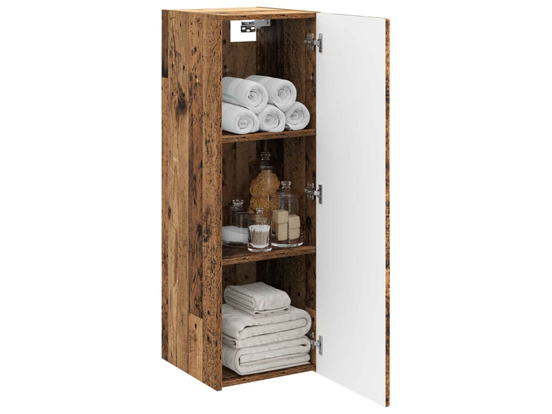  Cabinet salle de bain mural, meuble de rangement bois ancien 33x34.5x100 cm shl9105  - Conforama C
