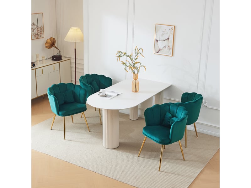  Chaise lot de 4 capitonnée en velours - avec dossier pétale et pieds métal doré, confort pour salon chambre salle à manger - vert  - Conforama B