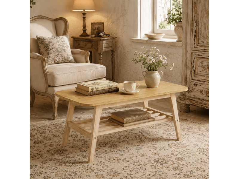  Table basse 100 cm bois massif coloris bois avec rangement double usage salon bureau evarich - Conforama E