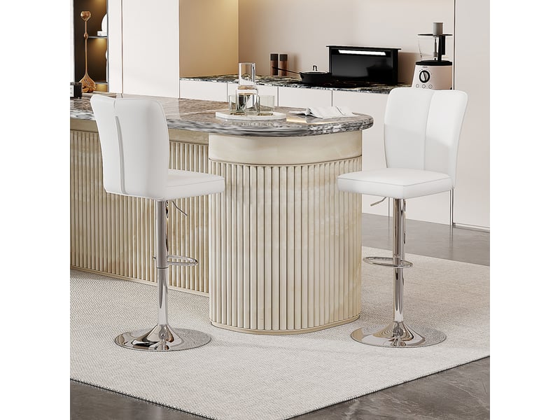  Lot de 2 - tabouret de bar réglable - 44 x 41 x 95,5-117,5 cm-blanc et argent - en pu avec fonction pivotante à 360° et socle chromé  - Conforama D