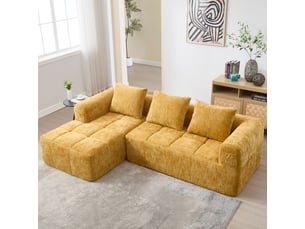 Canapé d'angle gauche fixe <strong>MERAX</strong> <strong>Canapé d'angle jaune</strong> 3 places Tissu jaune