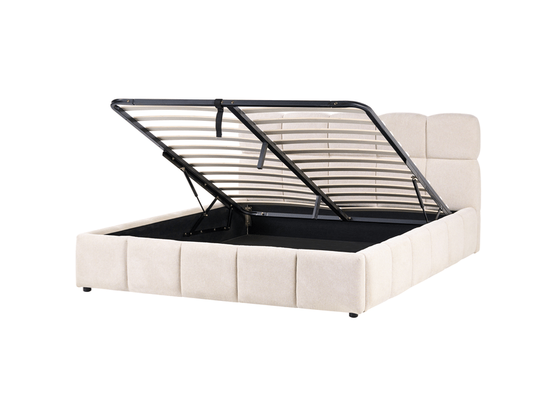 Lit ottoman tissu noyon 180 x 200 cm beige clair - Conforama E