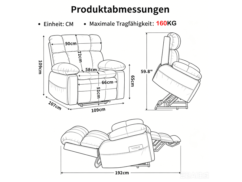  Fauteuil relax électrique crème grand format avec deux moteurs et aide au lever pour salon fauteuil inclinable multifonction  - Conforama C