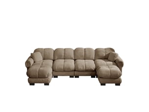 Canapé modulable 4 places en u avec ottoman mobile tissu chenille marron design ergonomique salon