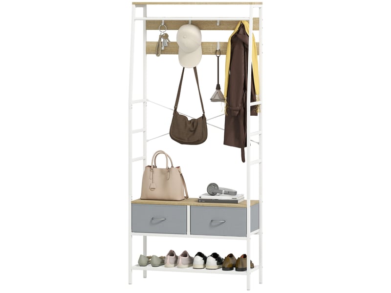  Porte-manteau avec rangement pour chaussures, crochets, tiroirs, barre et étagère pour entréesalon 80 x 30 x 180,5 cm naturel  - Conforama B