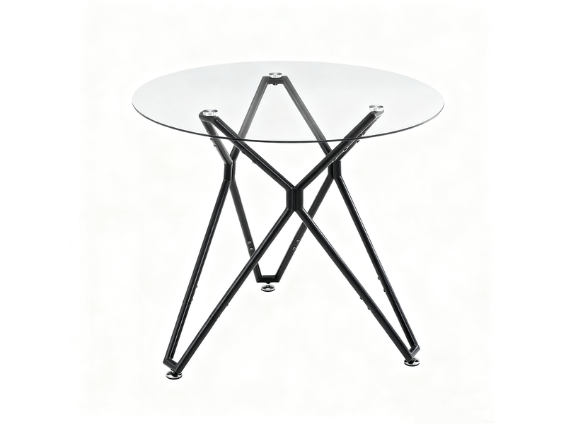  Table ronde 90 cm en verre trempé pour 1 à 4 personnes, avec pieds en métal noir  - Conforama A
