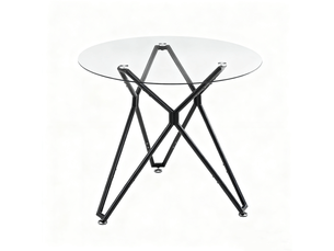 Table ronde 90 cm en verre trempé pour 1 à 4 personnes, avec pieds en métal noir