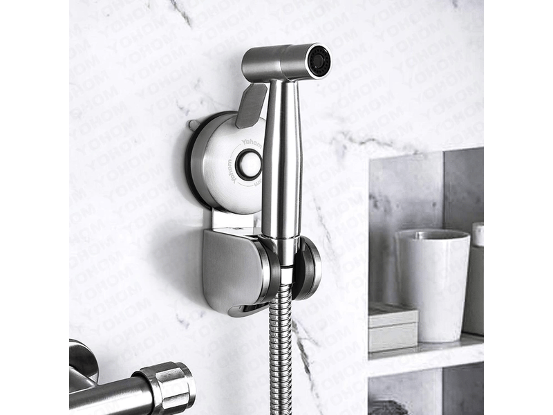 Support pommeau de douche à ventouse support mural pour douchette à main 4 modes d'angle réglable accessoires de salle de bain wc sans - Conforama E