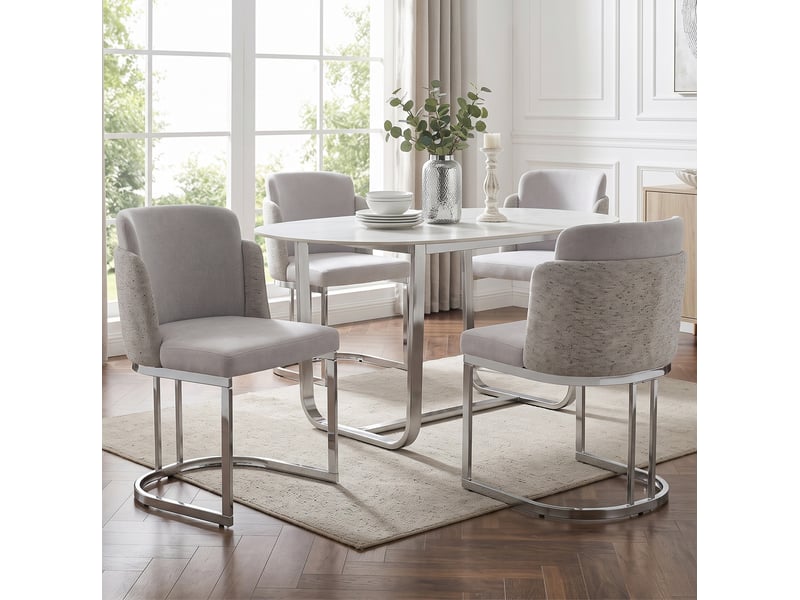  Lot de 6 chaises de salle à manger 61.5×53.5× 86cm métal galvanisé, chenille gris argent, dossier double design premium  - Conforama D