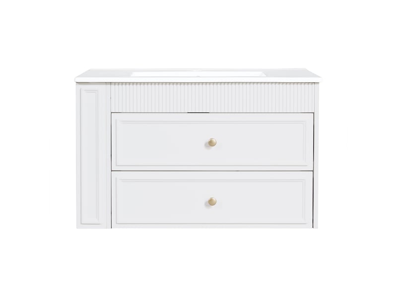  Meuble sous-vasque suspendu avec vasque céramique et 2 tiroirs blanc 81 cm  - Conforama A