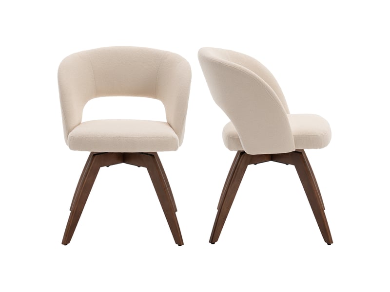  Lot de 2 chaises en bois foncé et tissu boucle beige holly  - Conforama C