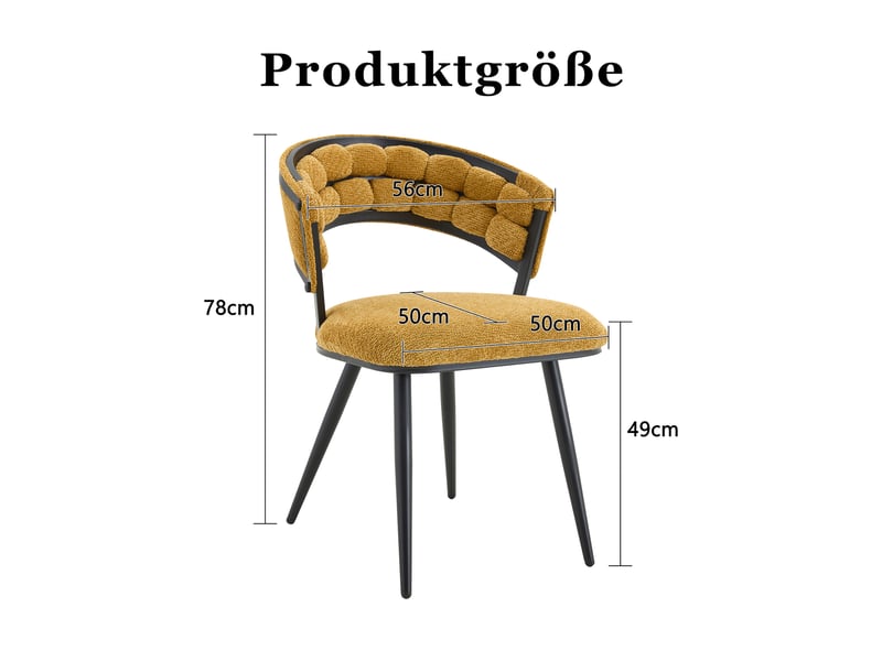  Lot de 4 chaises de salle à manger,63x57x77,5 cm,velours et métal noir,jaune  - Conforama C