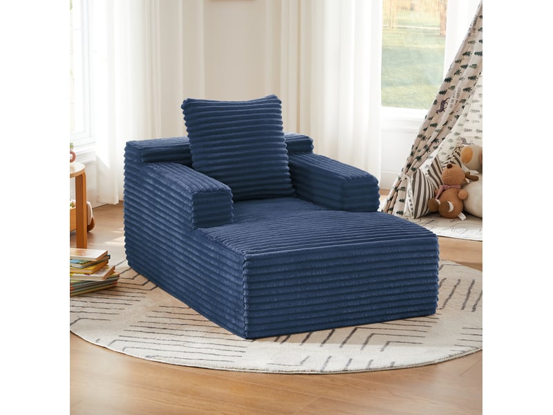 Canapé droit convertible 1 place en velours côtelé bleu, sans montage, idéal pour salon, bureau ou studio - Conforama B