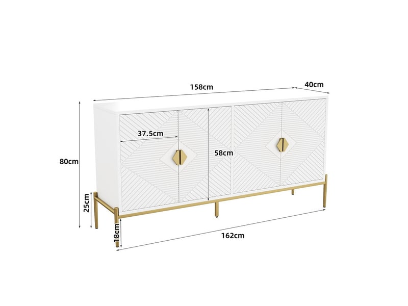  Buffet moderne, quatre portes, armoire, meuble de rangement, meuble à tiroirs, adapté au salonsalle à mangerentrée, blanc  - Conforama C