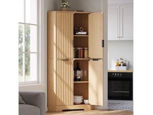 Meuble d’angle avec 4 portes et étagères réglables, finition ondulée, pour cuisine et salon, mdf naturel, 60 × 60 × 172 cm