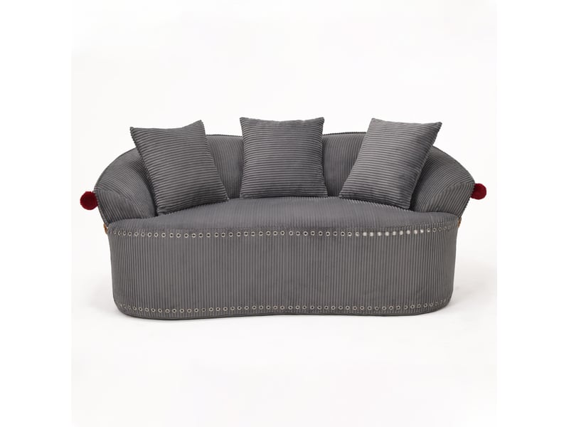 Canapé 2 places arrondi en velours côtelé gris foncé 163x93x68 cm - Conforama W