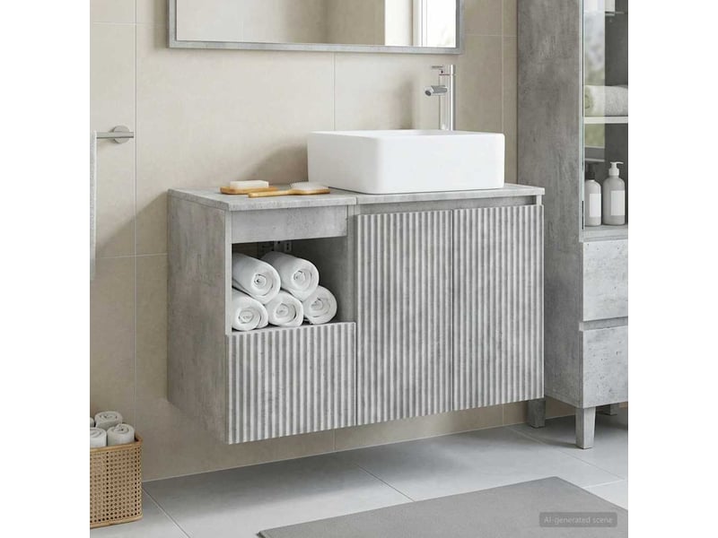  Ensemble de mobilier de salle de bain 2 pc gris béton cf64151  - Conforama B
