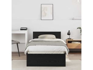 Lit adulte, lit simple, cadre de lit avec tête de lit chêne noir 90x200cm cf2579