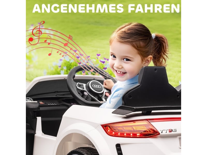  Voiture électrique enfant audi tt rs roadster 102x60x44 cm 3 kmh avec télécommande led usb blanche  - Conforama E