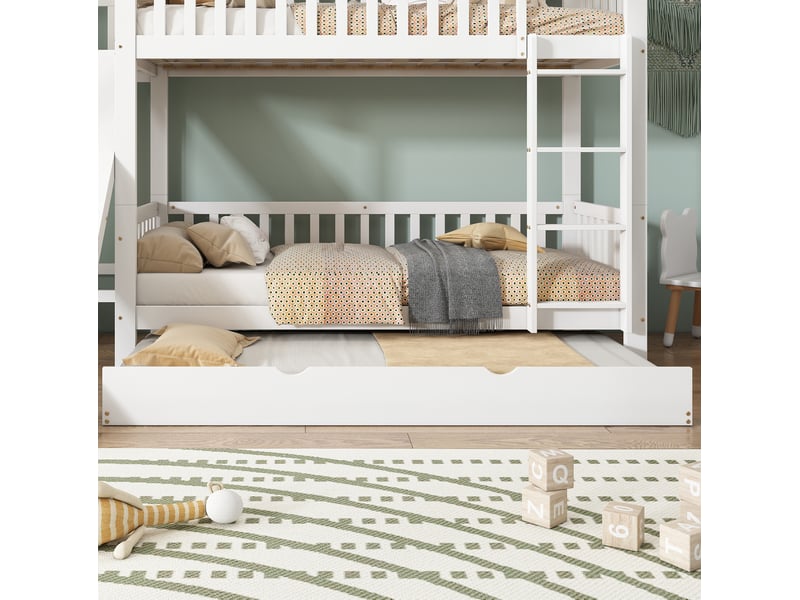  Modenvie lit superposé enfant 90x20090x190 cm - avec lit gigogne, toboggan et étagères - blanc  - Conforama D