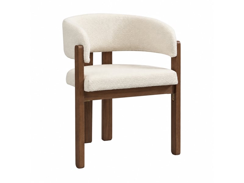  Lot de 6 chaises de salle à manger avec accoudoirs 60x51x80 cm bouclette beige et noyer  - Conforama E