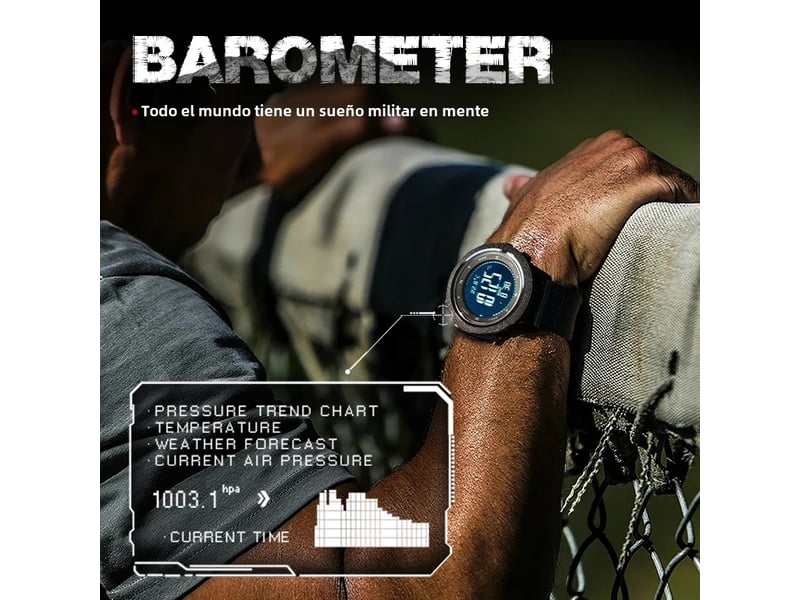  Montre numérique pour homme avec altimètre, baromètre et boussole, étanche jusqu'à 50 mètres.  - Conforama E