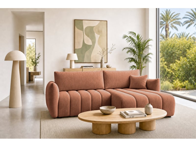 Moorea - canapé d'angle convertible gros velours côtelé 4 places terracotta  - Conforama B