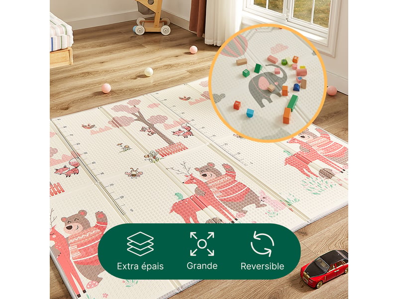  Casabel tapis d'éveil bébé évolutif 180x150cm, tapis bébé pliable et imperméable avec motifs forêt  - Conforama C