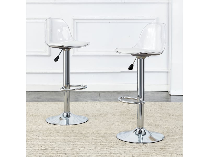  Chaises pivotantes 2 pièces - dossier transparent, pieds argentés, hauteur réglable 82-104 cm  - Conforama B