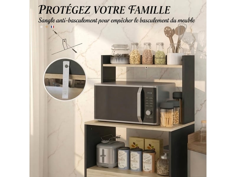  Buffet de cuisine noir 60 cm avec tiroir et étagère, meuble micro-ondes  - Conforama D