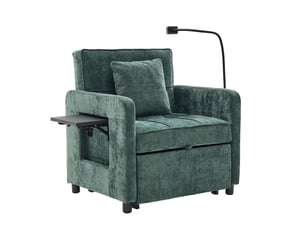 Chaise fauteuil convertible deux-en-un fauteuil-lit une place revêtement chenille coussin inclus poches latérales petite tablette intégrée poche de rangement latérale