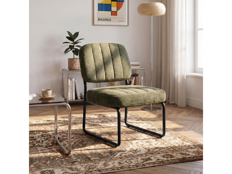  Fauteuil kaki rembourré pieds métal noir et tissu chenille - paola PAOLA - Conforama B