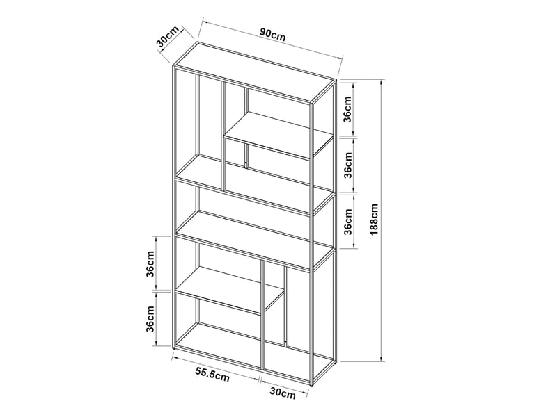  Étagère design intemporel salon chambre meuble de rangement autoportante acier 188 x 90 x 30 cm noir 03_0011157  - Conforama B
