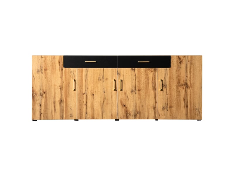  Buffet bas 208 x 39.5 x 80 cm, meuble de rangement pour cuisine et salon commode buffet, avec 4 portes et 2 tiroirs en bois de particules, marron  - Conforama A