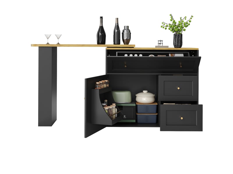  Bar de cuisine extensible,138-204x39x105 cm,avec rangement,mdf,noir  - Conforama C