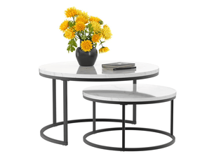 Ensemble de 2 table basse gigogne ronde 80x80x4560x60x33.5 cm, blanc et noir