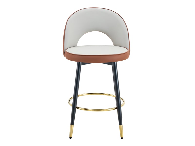 Tabouret de bar pivotant 360° avec dossier ajouré et base métallique, en pu, marron et gris clair - Conforama A