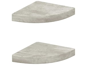 Lot de 2 étagères d'angle murales, étagères suspendues gris béton 25x25x3,8 cm mdf cf42781